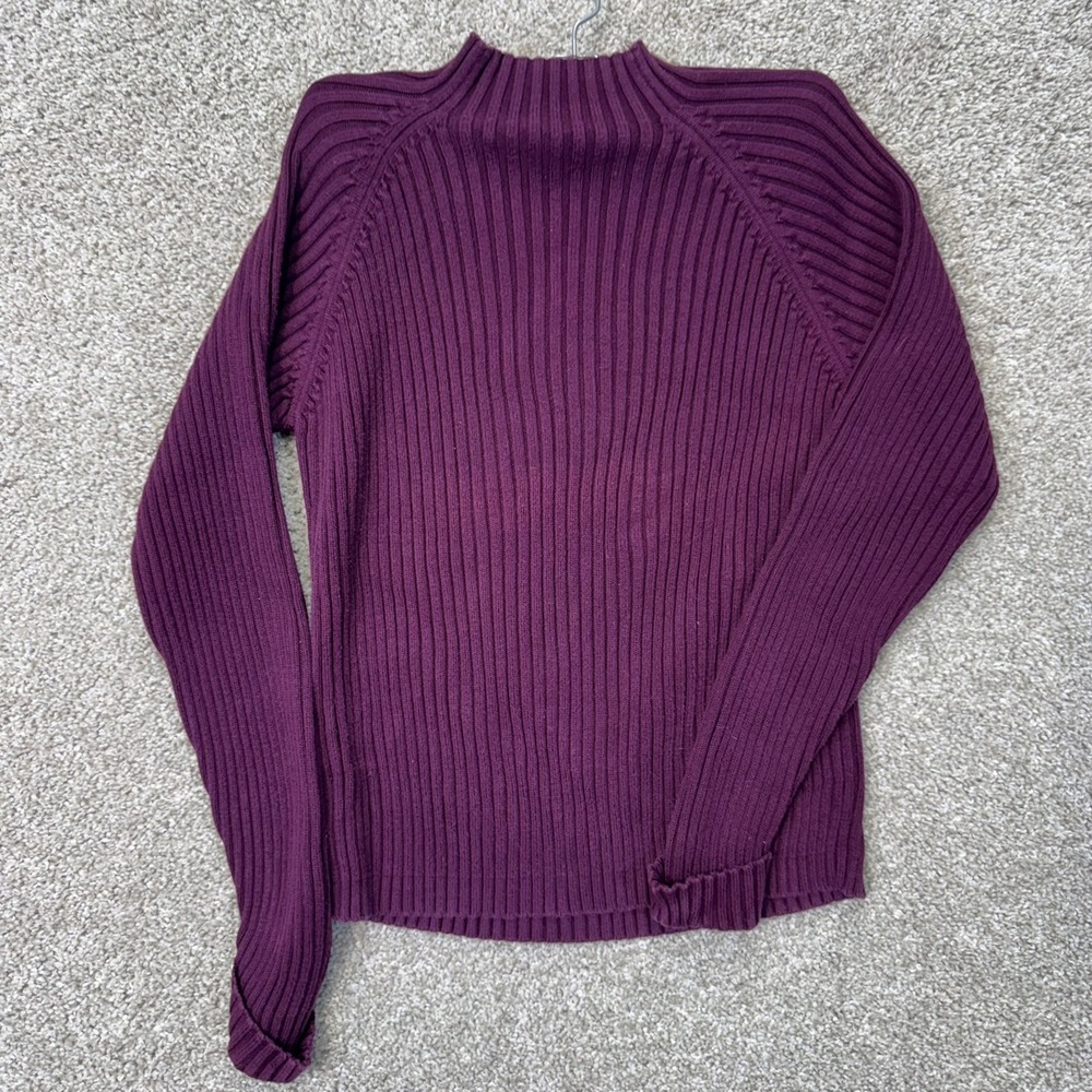 City Sweater Womens Medium Purple Mock Neck Ribbed Cotton Knit EUC